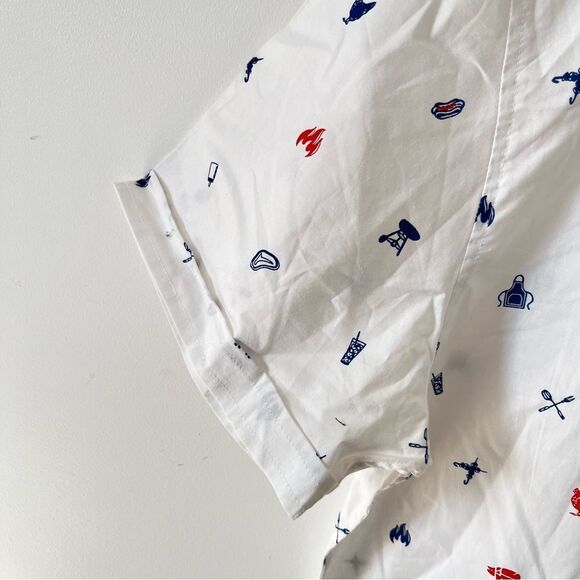 Jam Session White BBQ Themed Pattern Short Sleeve‎ Button Down Shirt - Picture 7 of 7